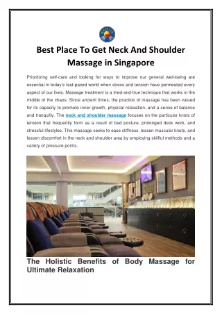 Best Place To Get Neck And Shoulder Massage in Singapore