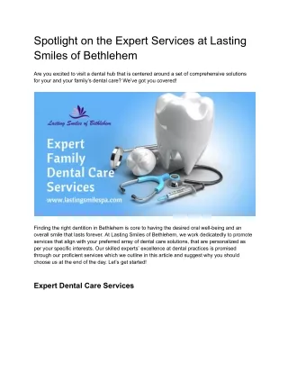 Spotlight on the Expert Services at Lasting Smiles of Bethlehem