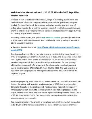Web Analytics Market to Reach USD 10.73 Billion by 2026 Says Allied Market