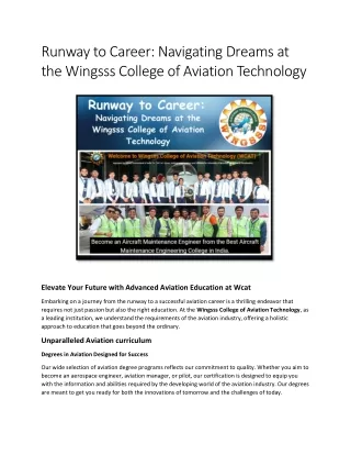 From Runway to Career Navigating dreams at the Wingsss College of Avition technology