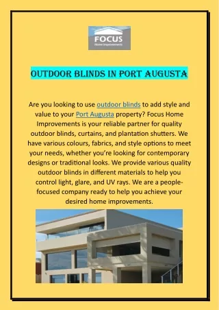 Outdoor Blinds in Port Augusta