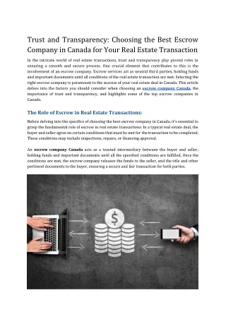 Trust and Transparency_ Choosing the Best Escrow Company in Canada for Your Real Estate Transaction