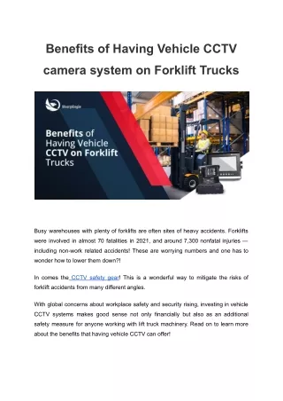 Benefits of Having Vehicle CCTV camera system on Forklift Trucks