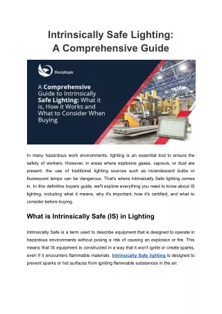 Intrinsically Safe Lighting: A Comprehensive Guide