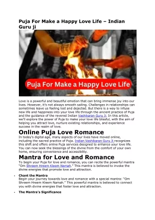Puja For Make a Happy Love Life – Indian Guru ji