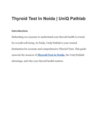 Thyroid Test In Noida | UniQ Pathlab