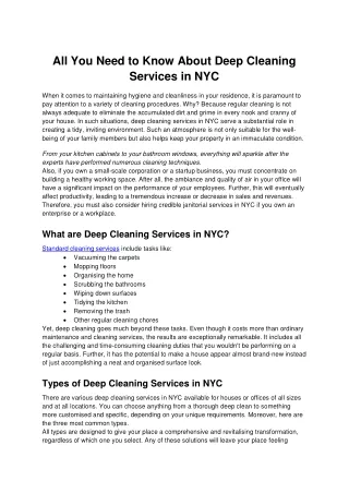All You Need to Know About Deep Cleaning Services in NYC