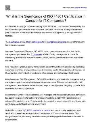 What is the Significance of ISO 41001 Certification in Canada for IT Companies