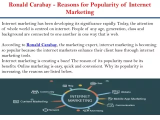 Ronald Carabay - Reasons for Popularity of Internet Marketing