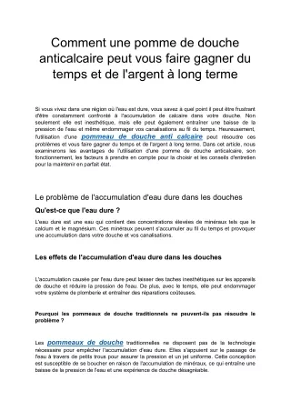 Comment une pomme de douche anticalcaire peut vous faire gagner du temps et de l'argent à long terme