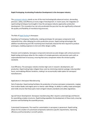 Rapid Prototyping: Accelerating Production Development in the Aerospace Industry