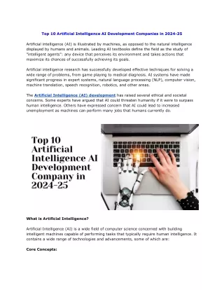 Top 10 Artificial Intelligence AI Development Companies in 2024-25