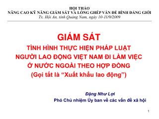 GIÁM SÁT TÌNH HÌNH THỰC HIỆN PHÁP LUẬT NGƯỜI LAO ĐỘNG VIỆT NAM ĐI LÀM VIỆC Ở NƯỚC NGOÀI THEO HỢP ĐỒNG (Gọi tắt là “Xuấ