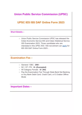 UPSC IES ISS DAF Online Form 2023