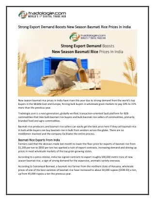 3- Strong Export Demand Boosts New Season Basmati Rice Prices In India