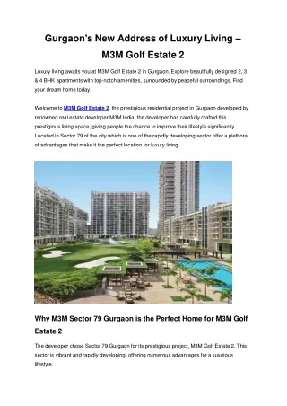 Gurgaon's New Address of Luxury Living – M3M Golf Estate 2