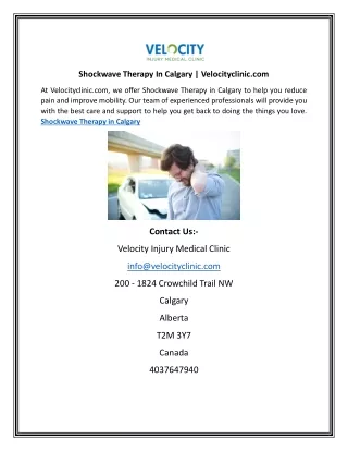 Shockwave Therapy In Calgary | Velocityclinic.com