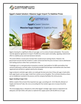 5-Egypt's Sweet Solution Massive Sugar Import To Stabilize Prices