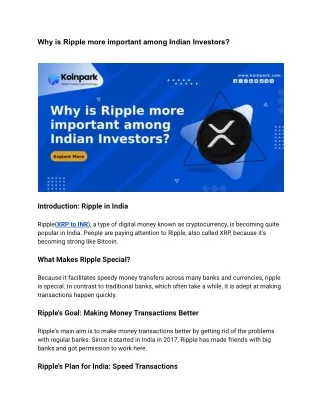 Why is Ripple more important among Indian Investors_