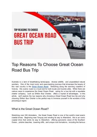 Great Ocean Road Bus Expedition: Reasons That Set It Apart