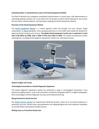 Dental Equipment Market Research Reports