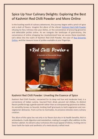 Exploring the Best of Kashmiri Red Chilli Powder and More Online