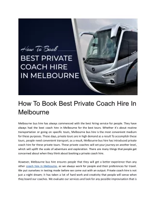 Strategies for Securing Superior Private Coach Hire in Melbourne