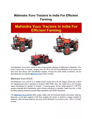 Mahindra Yuvo Tractors In India For Efficient Farming (2)