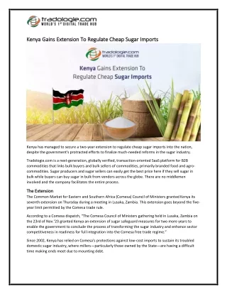 10-Kenya Gains Extension To Regulate Cheap Sugar Imports