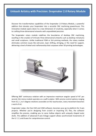 Unleash Artistry with Precision: Snapmaker 2.0 Rotary Module