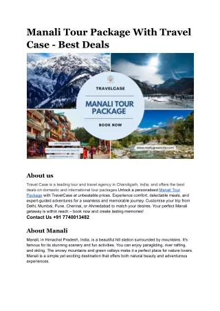 Manali Tour Package With Travel Case - Best Deals