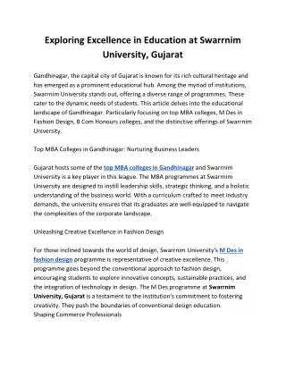 Exploring Excellence in Education at Swarrnim University Gujarat