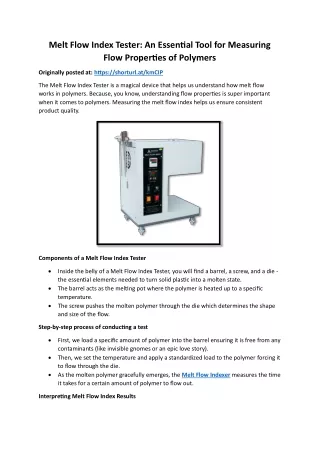 MFI Tester: Measuring Polymer Flow