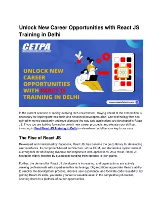 Unlock New Career Opportunities with React JS Training in Delhi