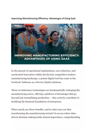 Improving Manufacturing Efficiency: Advantages of Using SaaS
