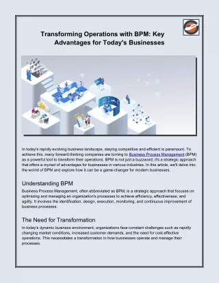 Transforming Operations with BPM: Key  Advantages for Today's Businesses