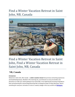 Find a Winter Vacation Retreat in Saint John, NB, Canada