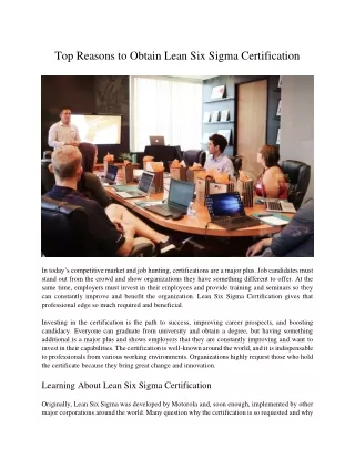 Top Reasons to Obtain Lean Six Sigma Certification