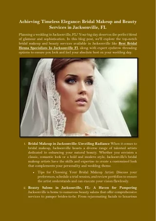 Achieving Timeless Elegance Bridal Makeup and Beauty Services in Jacksonville, FL