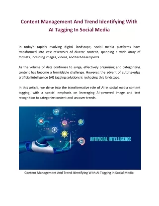 Content Management And Trend Identifying With AI Tagging In Social Media