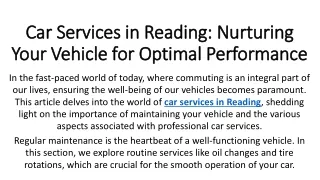 Car Services in Reading Nurturing Your Vehicle for Optimal Performance