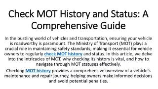 Check MOT History and Status A Comprehensive Guide