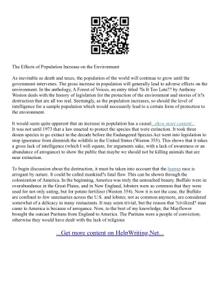 Essay On Increasing Population