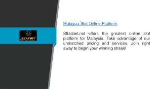 Malaysia Slot Online Platform S9asbet.net