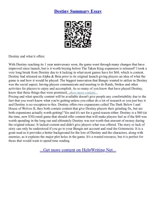 Essay About Destiny