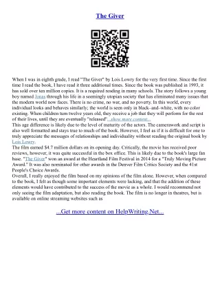The Giver Essay Questions