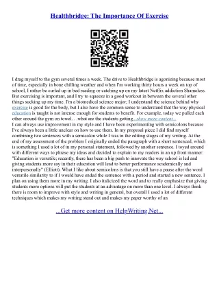 Importance Of Exercise Essay