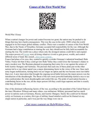 Causes Of The First World War Essay