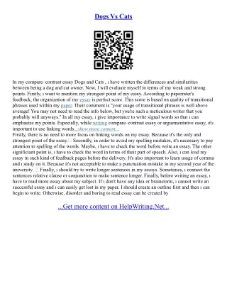 Compare And Contrast Cats And Dogs Essay