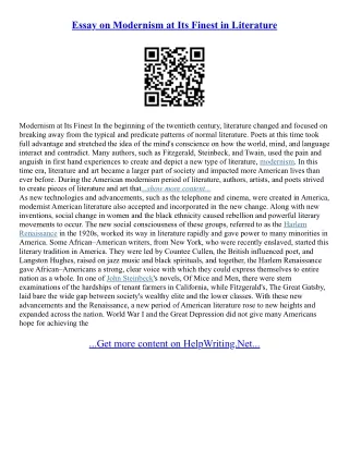 Modernism In Literature Essay